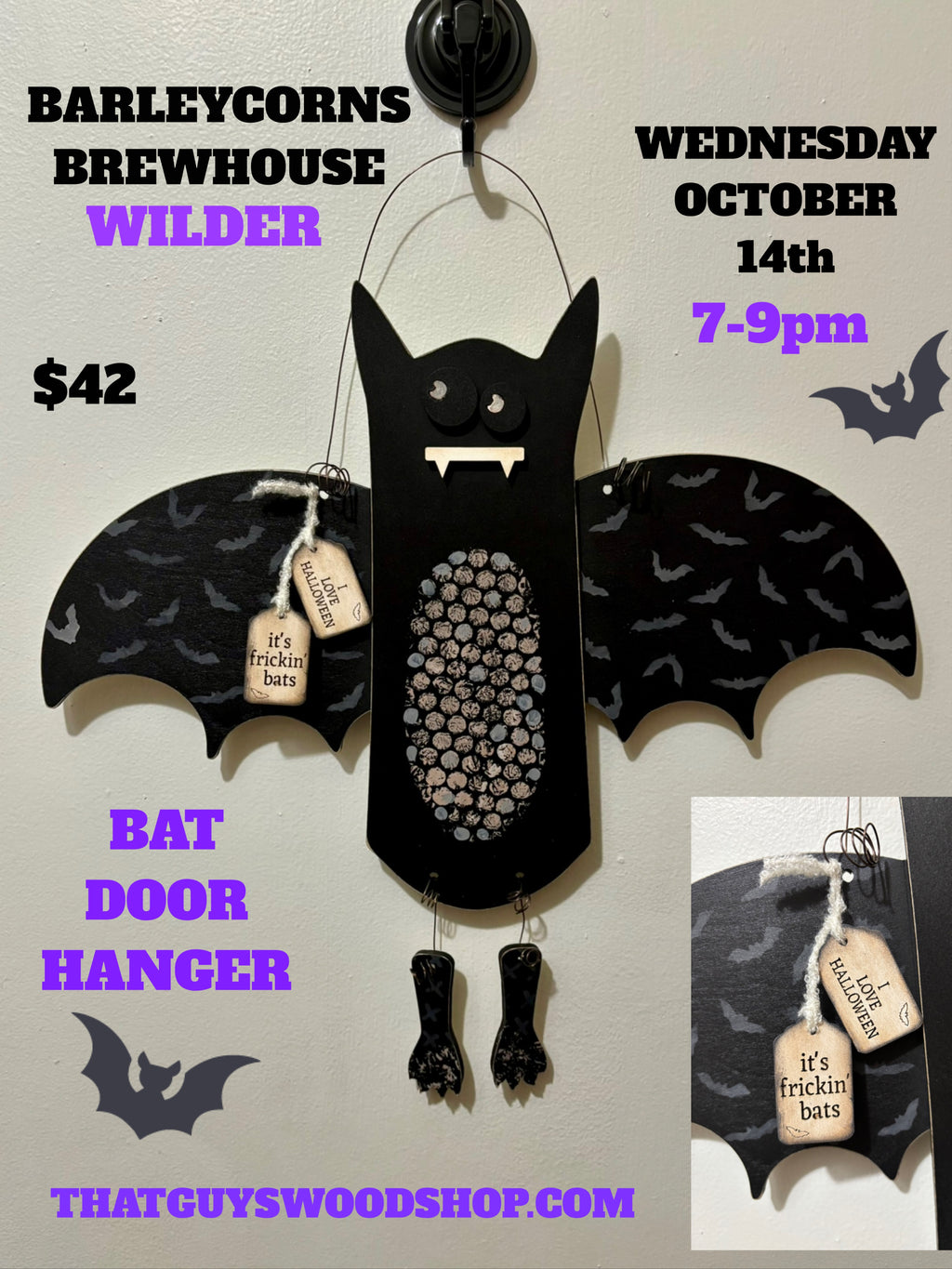 🦇 Bat Door Hanger October 14th at Barleycorns Brewhouse