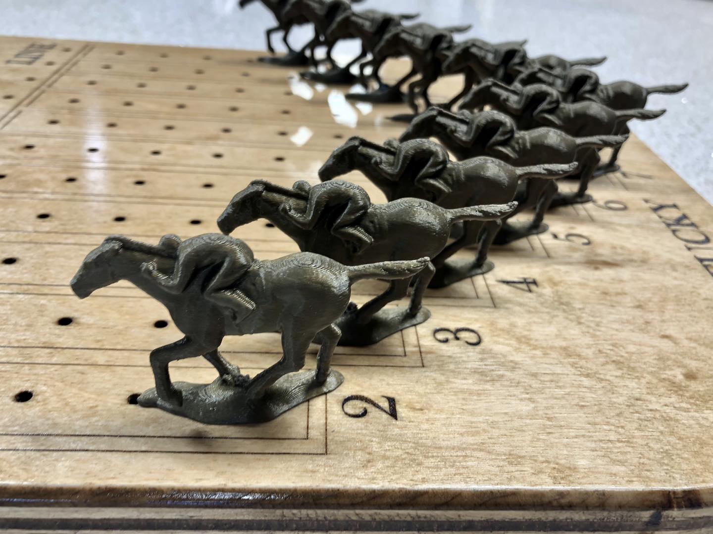 Set of 3-D Printed horses for horse racing game