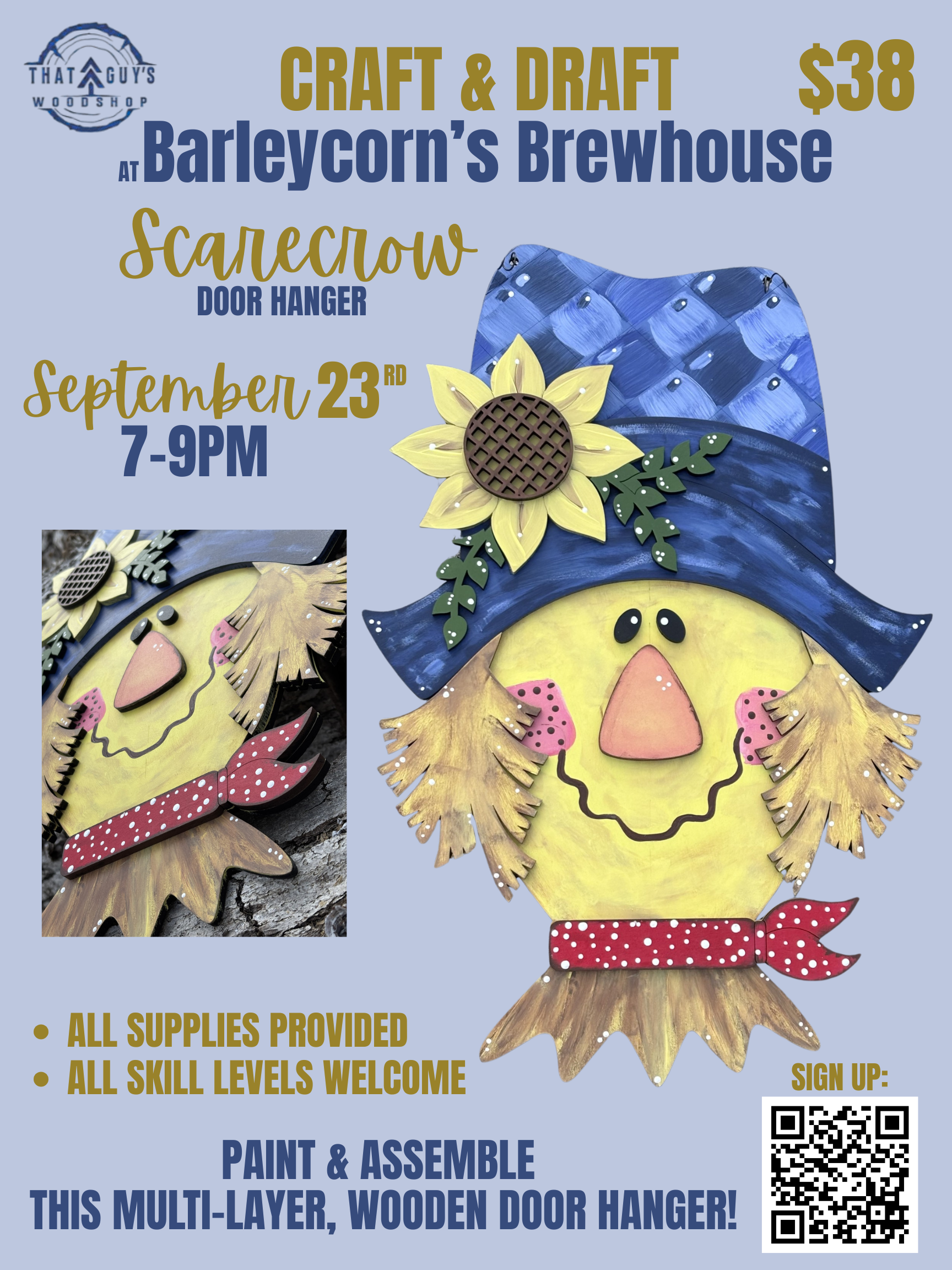 September 23rd Scarecrow Door Hanger at Barleycorns Brewhouse