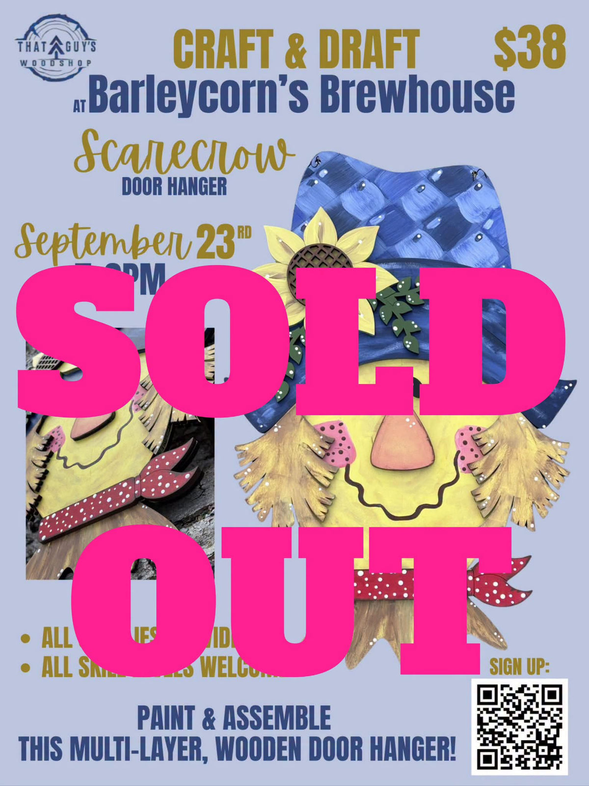 September 23rd Scarecrow Door Hanger at Barleycorns Brewhouse